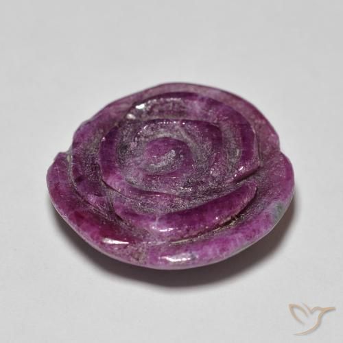 14.07カラットの天然Medium Dark-Purpleルビーゾイサイト、フラワーカット、オペーク