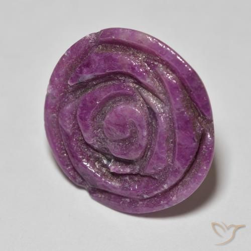14.36カラットの天然Medium Dark-Purpleルビーゾイサイト、フラワーカット、オペーク