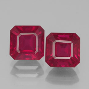 カラットの天然ピンクレッドルビー（6.2×6.1 mm・エメラルドカット）