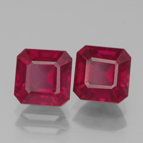 カラットの天然ピンクレッドルビー（6.2×6.1 mm・エメラルドカット）