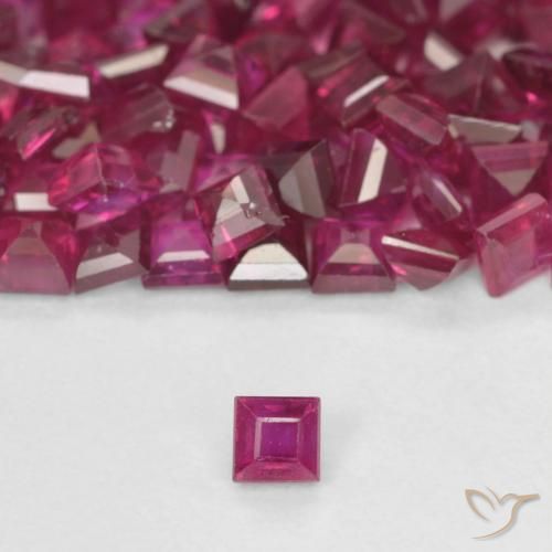 0.09ct 天然 ディープレッド ルビー, 四角形, VS
