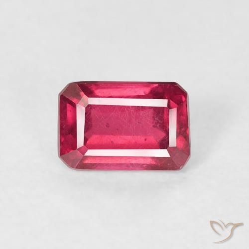 0.90カラットの天然ピンクがかったレッドルビー、八角形 / エメラルドカット、VS