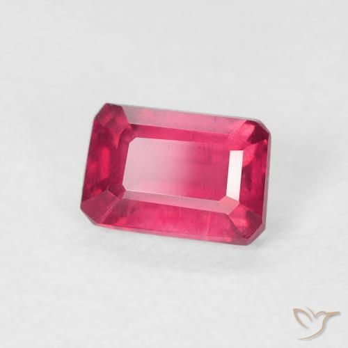 0.96カラットの天然ピンクがかったレッドルビー、八角形 / エメラルドカット、VS