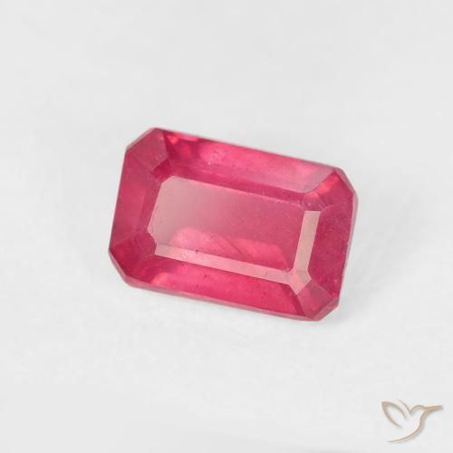 0.98カラットの天然ピンクがかったレッドルビー、八角形 / エメラルドカット、VS