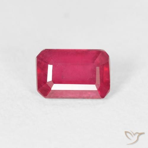 0.90ct 天然 ピンクがかったレッド ルビー, エメラルドカット, VS