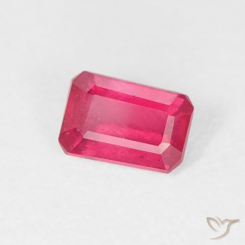 0.80カラットの天然ピンクがかったレッドルビー、八角形 / エメラルドカット、VS