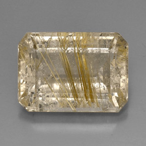 15.08カラットの天然無色＆ゴールドルチルクォーツ（18.3×13.2 mm・透明）