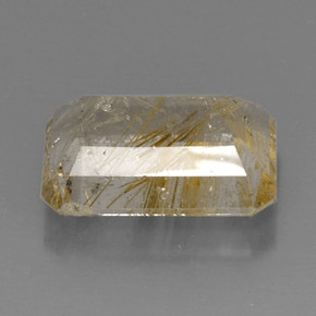 15.08カラットの天然無色＆ゴールドルチルクォーツ（18.3×13.2 mm・透明）