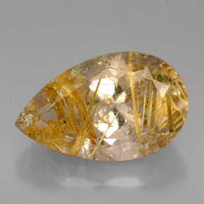 8.72カラットの天然無色＆ゴールドルチルクォーツ（18×11.1 mm・透明）
