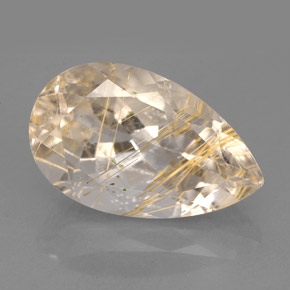 9.56カラットの天然無色＆ゴールドルチルクォーツ（18.1×11.1 mm・透明）