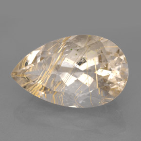 9.56カラットの天然無色＆ゴールドルチルクォーツ（18.1×11.1 mm・透明）