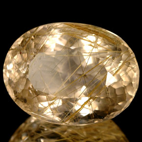 15.46カラットの天然無色＆ゴールドルチルクォーツ（18.3×13.7 mm・透明）