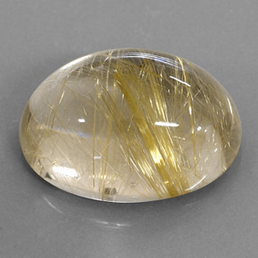 14.80カラットの天然無色＆ゴールドルチルクォーツ（18.2×13.3 mm・オーバルカット）