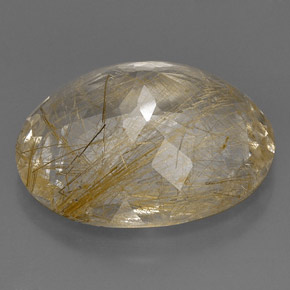 31.67カラットの天然無色＆ゴールドルチルクォーツ（24.5×21 mm・透明）