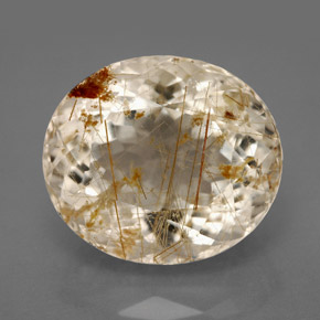 13.26カラットの天然無色＆ゴールドルチルクォーツ（16.2×14.2 mm・透明）