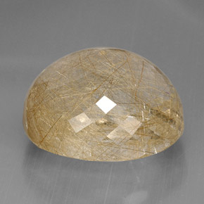 95.96カラットの天然無色＆ゴールドルチルクォーツ（29.2×26.5 mm・透明）