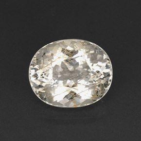 18.65カラットの天然無色＆ゴールドルチルクォーツ（17.3×14.2 mm・オーバルカット）