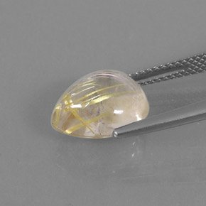 4.61カラットの天然無色＆ゴールドルチルクォーツ（11.8×9.6 mm・洋梨の形）