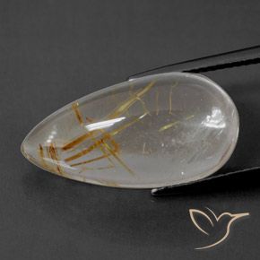 12.63ct 天然 非常に薄いゴールデンブラウン ルチルクォーツ, 洋梨の形, 透明