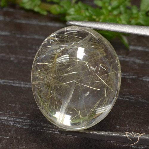 11.77カラットの天然非常に薄いゴールデンブラウンルチルクォーツ（15.4×13.3 mm・オーバルカット）
