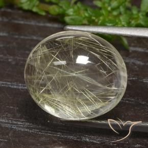 11.77カラットの天然非常に薄いゴールデンブラウンルチルクォーツ（15.4×13.3 mm・オーバルカット）