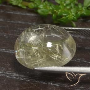 11.77カラットの天然非常に薄いゴールデンブラウンルチルクォーツ（15.4×13.3 mm・オーバルカット）