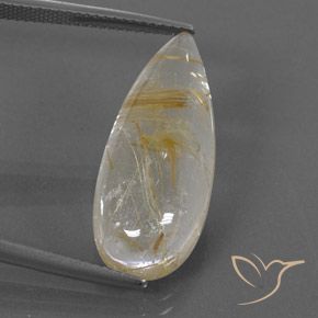 13.10ct 天然 非常に薄いゴールデンブラウン ルチルクォーツ, 洋梨の形, 透明