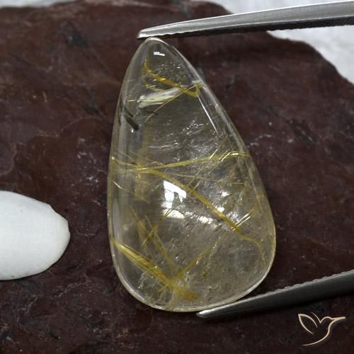 20.18ct 天然 非常に薄いゴールデンブラウン ルチルクォーツ, 洋梨の形, 透明