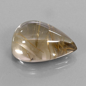 18.76カラットの天然無色＆ゴールドルチルクォーツ（21.2×15.5 mm・洋梨の形）
