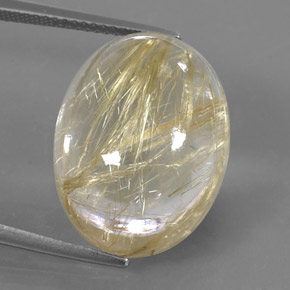 22.76カラットの天然無色＆ゴールドルチルクォーツ（19.9×15.1 mm・オーバルカット）