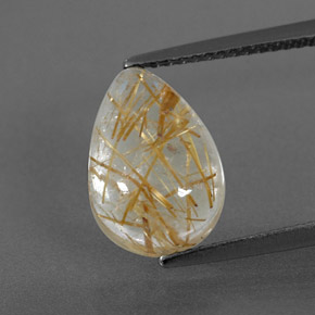 4.25カラットの天然無色＆ゴールドルチルクォーツ（12.8×9.1 mm・透明）