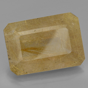 34.58カラットの天然ディジョンイエロールチルクォーツ（25.4×18.1 mm・エメラルドカット）