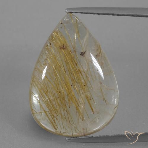 13.25ct 天然 ミディアムゴールド ルチルクォーツ, 洋梨の形, 透明
