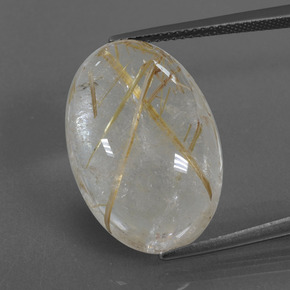 18.47カラットの天然非常に薄いゴールデンブラウンルチルクォーツ（21.7×14.5 mm・オーバルカット）