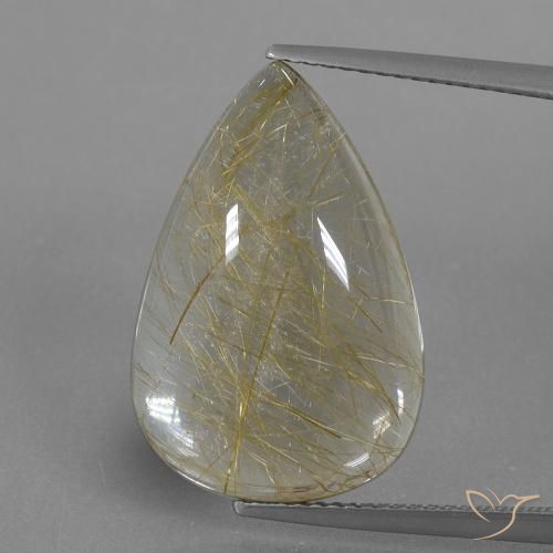 13.44ct 天然 非常に薄いゴールデンブラウン ルチルクォーツ, 洋梨の形, 透明