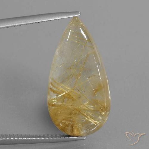 18.69ct 天然 ミディアムゴールド ルチルクォーツ, 洋梨の形, 透明