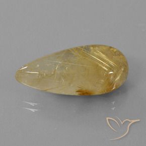 18.69カラットの天然ミディアムゴールドルチルクォーツ、洋梨の形、透明