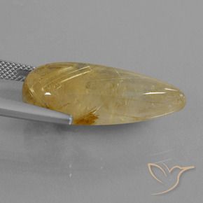 18.69カラットの天然ミディアムゴールドルチルクォーツ、洋梨の形、透明