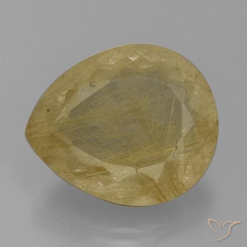 18.19ct 天然 ライトイエロー ルチルクォーツ, 洋梨の形, 透明