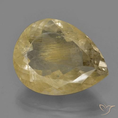 24.15ct 天然 ウォームイエロー ルチルクォーツ, 洋梨の形, 透明
