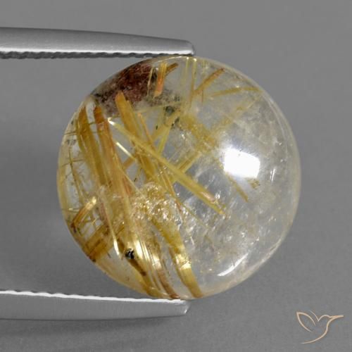 6.12ct 天然 非常に薄いゴールデンブラウン ルチルクォーツ, ラウンド, 透明