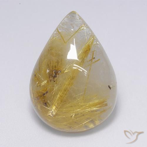 16.01ct 天然 ミディアムゴールド ルチルクォーツ, 洋梨の形, 半透明