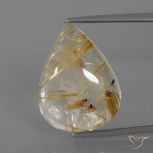 14.70ct 天然 非常に薄いゴールデンブラウン ルチルクォーツ, 洋梨の形, 透明