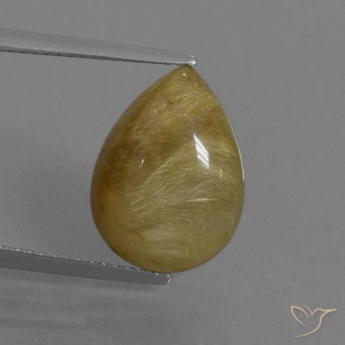 6.05ct 天然 非常に薄いゴールデンブラウン ルチルクォーツ, 洋梨の形, 半透明