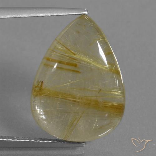 10.78ct 天然 非常に薄いゴールデンブラウン ルチルクォーツ, 洋梨の形, 透明
