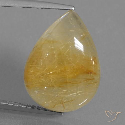 11.51ct 天然 ミディアムゴールド ルチルクォーツ, 洋梨の形, 半透明