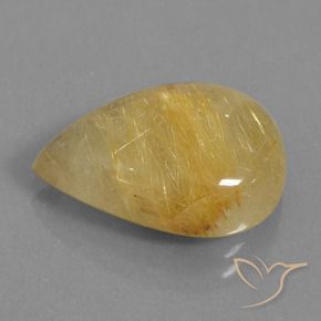 11.51カラットの天然ミディアムゴールドルチルクォーツ、洋梨の形、半透明