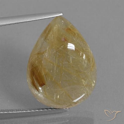 12.99ct 天然 ミディアムゴールド ルチルクォーツ, 洋梨の形, 透明