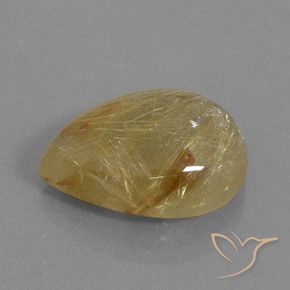 12.99カラットの天然ミディアムゴールドルチルクォーツ、洋梨の形、透明