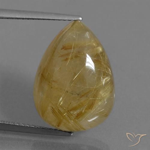 14.43ct 天然 非常に薄いゴールデンブラウン ルチルクォーツ, 洋梨の形, 半透明